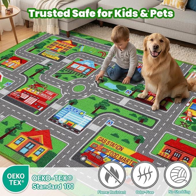 Kids Carpet Playmat Rug 59"x39.4", Car Rug - Image 3