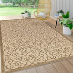 JONATHAN Y Vintage Filigree Indoor Outdoor Area Rug 6X9 Beige/Brown, Madrid - Image 3