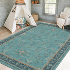 Washable 5x8 Teal Rug for Living Room, Boho Area Rugs for Bedroom Under Bed - Image 3