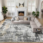 10x14 Area Rugs Living Room: Washable Large Abstract Modern Soft Rug Stain by LOONGRUG