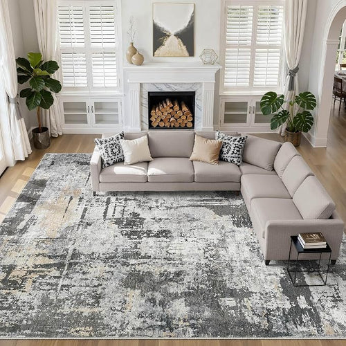 10x14 Area Rugs Living Room: Washable Large Abstract Modern Soft Rug Stain by LOONGRUG
