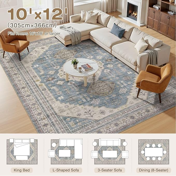 10x12 Washable Area Rug, Large Rugs - Image 5