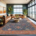 Boho Navy Blue 10x14 Area Rug for Living Room, Extra Large Dining Room Rugs for by HazoHaus