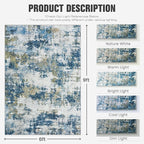 Area Rug 6x9 Living Room Rug Washable: No-Slip Abstract Soft Thin Large Blue - Image 2