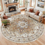Madane Washable 9ft Circle Round Rug, 9x9 Circular Rugs Non-Slip Vintage Area - Image 2