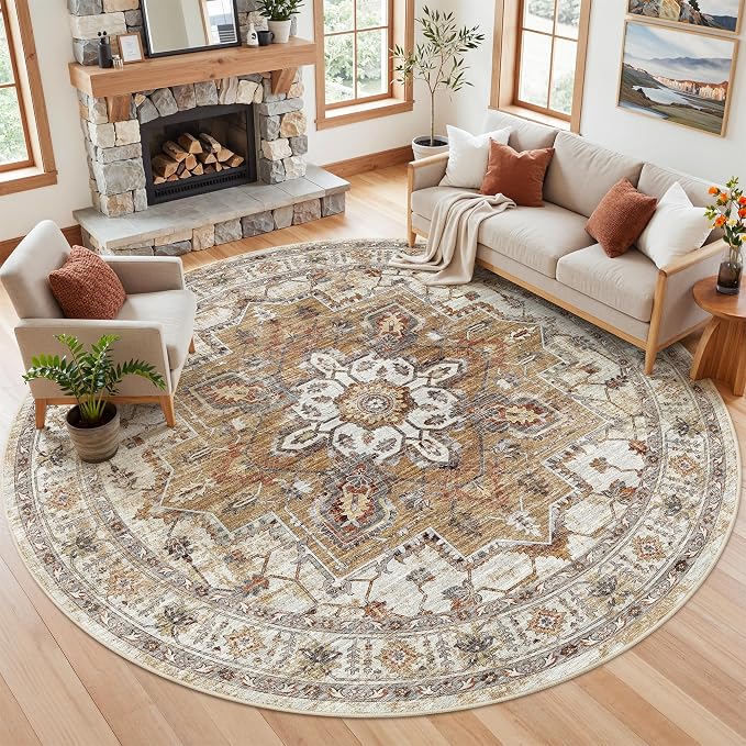 Madane Washable 9ft Circle Round Rug, 9x9 Circular Rugs Non-Slip Vintage Area - Image 2