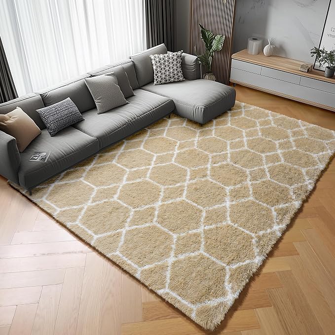ONASAR 7x9 Area Rugs for Living Room Bedroom, Large Fluffy Beige and White - Image 9