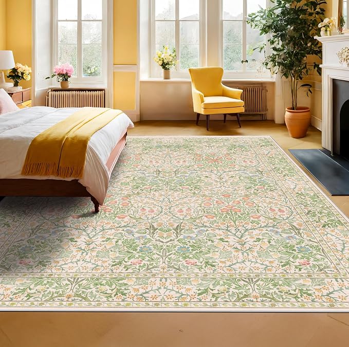 Hazo Haus Light Beige Green Living Room Rug, 6x8 Washable Area Rug - Image 6