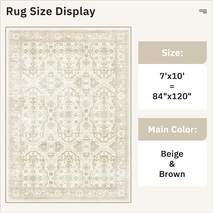 Soalmost 7x10 Area Rug for Living Room Washable Abstract Vintage Soft Thin - Image 5