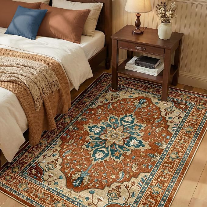 RELEANY Area Rugs 3'x5' Washable Non-Slip, Floral Vintage Distress Medallion by RELEANY