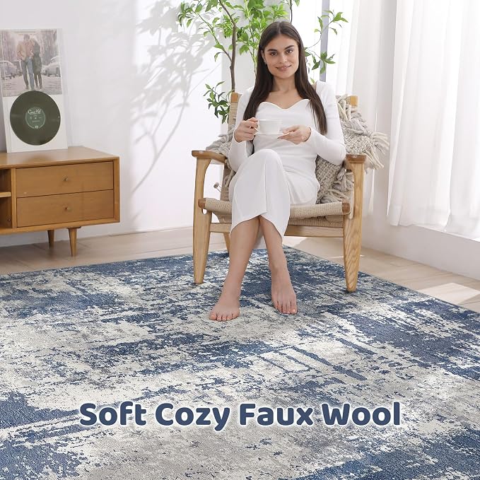 Area Rug Living Room Rugs: 5x7 Washable Large Abstract Modern Soft Stain - Image 3