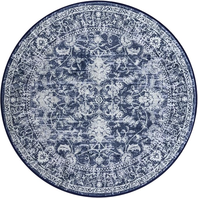 KILOCOCO Round Rug 3ft Vintage Floral Small Circle Rug Machine Washable - Image 10