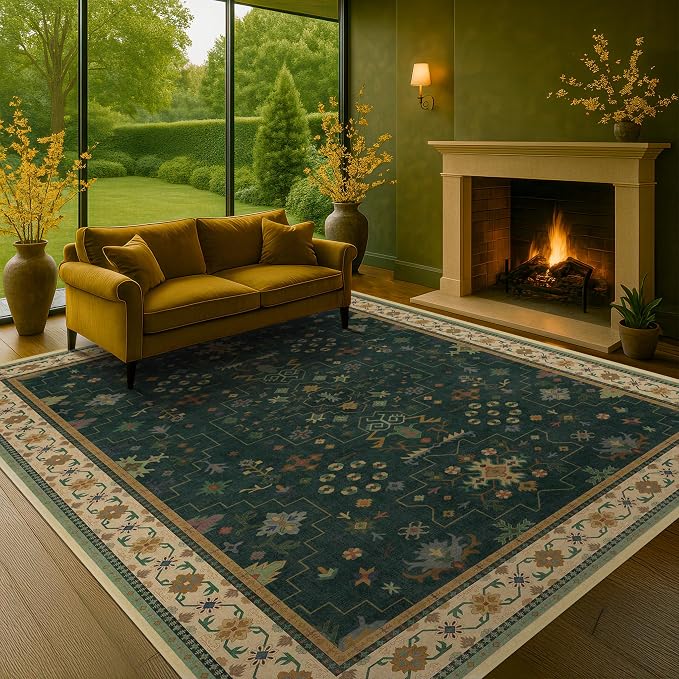 Hazo Haus Dark Green Vintage 7x10 Washable Rugs - Image 4