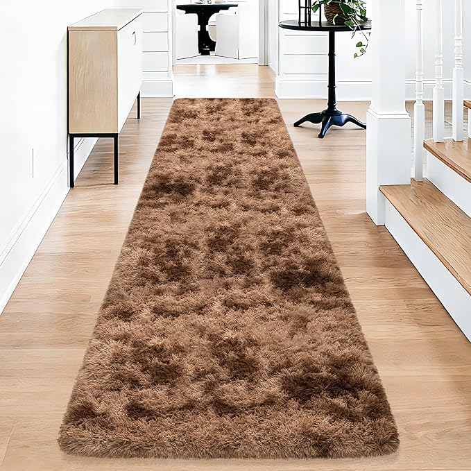2x10 Feet Soft Fluffy Brown Long Runner Rug by TENNOLA