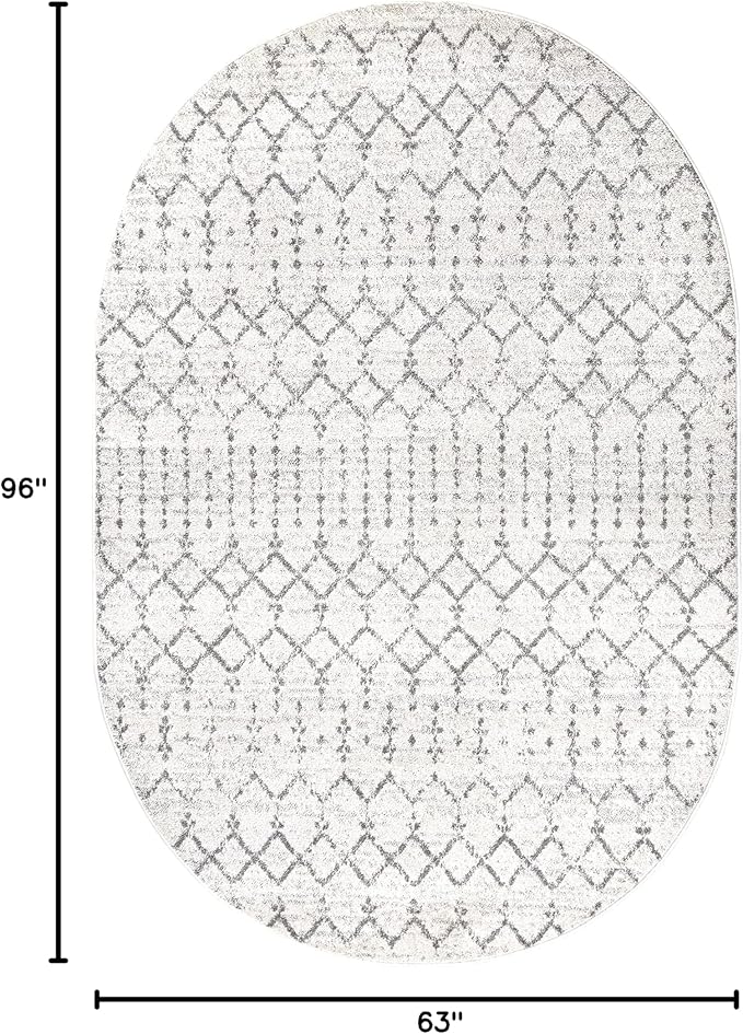 JONATHAN Y Boho Vintage Diamond Cream/Gray Oval Area Rug 5X8 ft, Moroccan Hype - Image 2