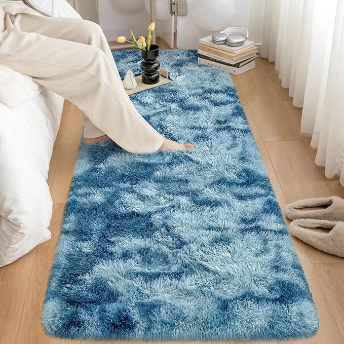 2x5 Feet Soft Fluffy Blue Runner Rug - Image 9