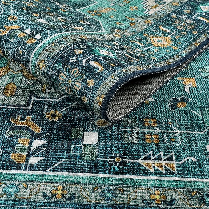 Moynesa Ultra-Thin Washable Teal Non Slip Bathroom Rug - Image 8