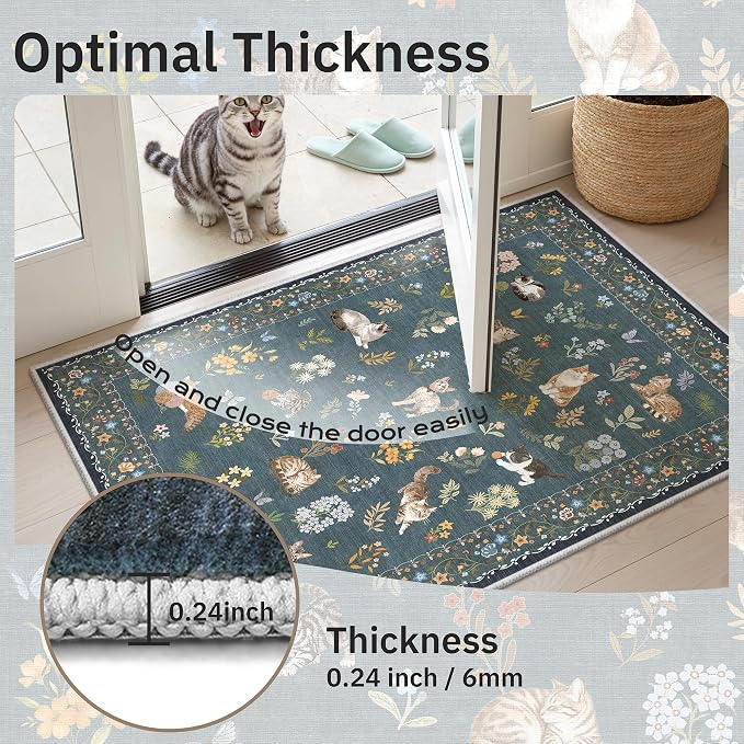 Soalmost Cat 5x7 Area Rugs for Living Room, Machine Washable Animal Floral - Image 9