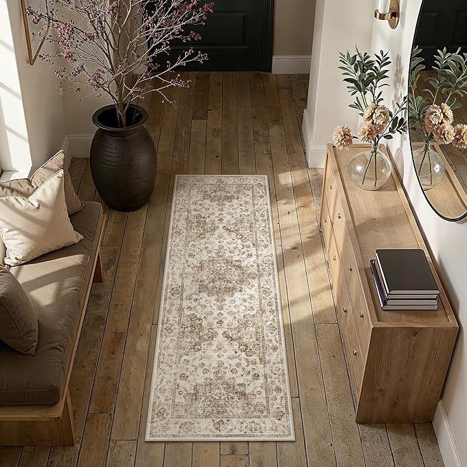 Neutral Kitchen Rug Set of 3 Washable Brown Vintage Kitchen Mats - Image 3