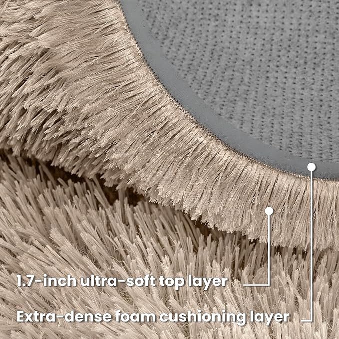 Beige Round Fluffy Rug 5ft, Soft Bedroom Circle Rugs Mats - Image 8