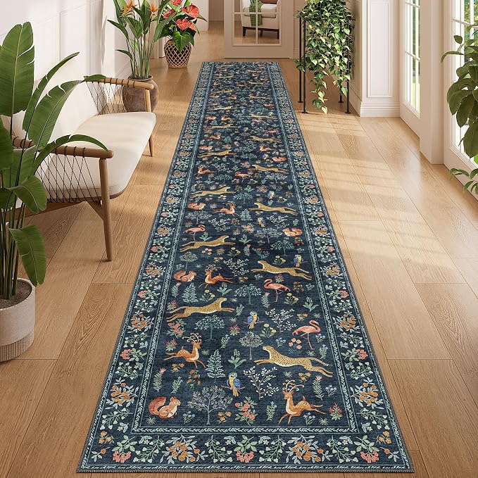 DUKINO 2x12 Washable Runner Rug, Ultra Soft Vintage Animal Runner Rug by DUKINO