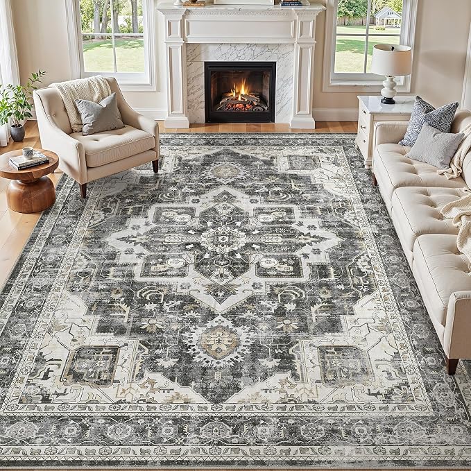 9x12 Area Rugs for Living Room, Washable Non Slip Vintage Distressed Stain by JessibouAreaRug