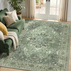 RELEANY Area Rugs 5'x8' Washable Non-Slip, Floral Vintage Distress Medallion by RELEANY