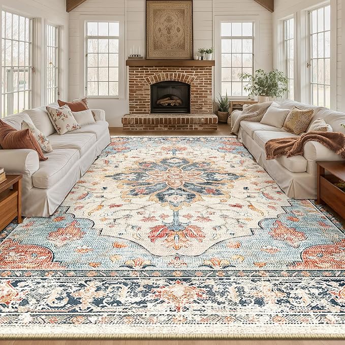 RELEANY Area Rugs Large 10'x12' Washable Non-Slip, Floral Vintage Distress - Image 4