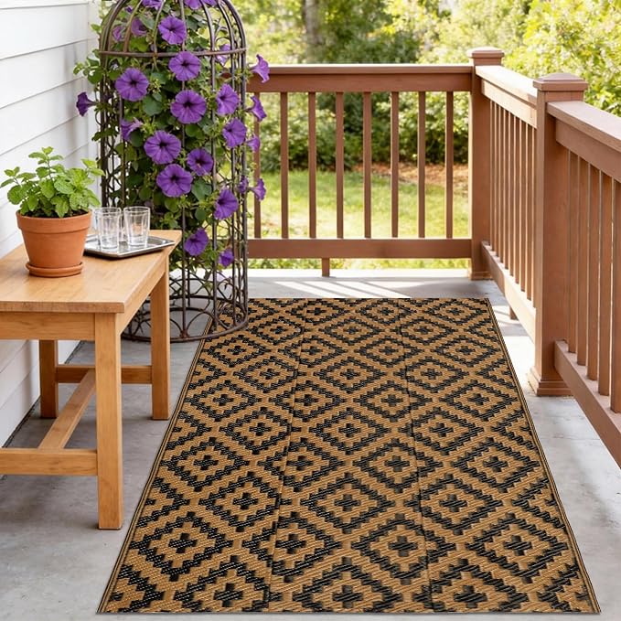 SAND MINE Reversible Mats, Plastic Straw Rug, Modern Area Rug, Large Floor Mat by SANDMIND