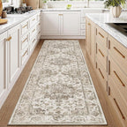 2x8 Washable Neutral Runner Rug Brown Vintage Hallway Kitchen Carpet Non-Slip - Image 2