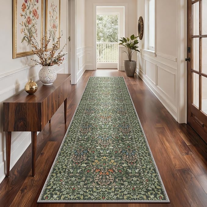 GENIMO Floral Washable Runner Rug 2’6” x 10’, Non-Slip Long Hallway Carpet by GENIMO