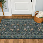 Washable Floral Small 2x3 Dark Blue Entryway Rugs Indoor, Botanical Bird - Image 6