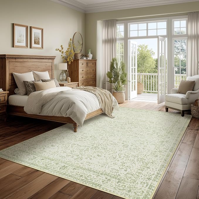 Light Green Nursery Rug Boy Girl 6x9 Area Rugs Washable Non Slip Low Pile Soft by BILEEHOME