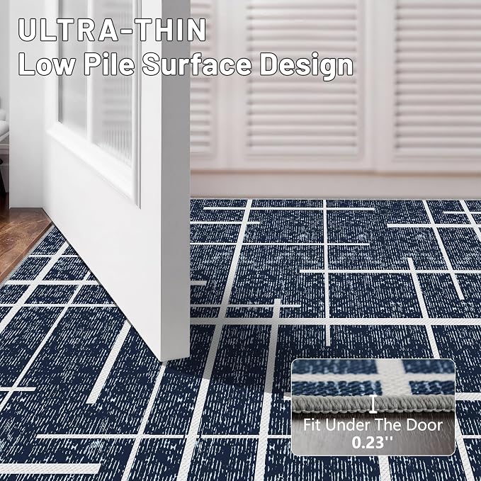 Non Slip Hallway Runner Rug 2.6x12, Modern Distressed Stripe, Washable Extra - Image 6