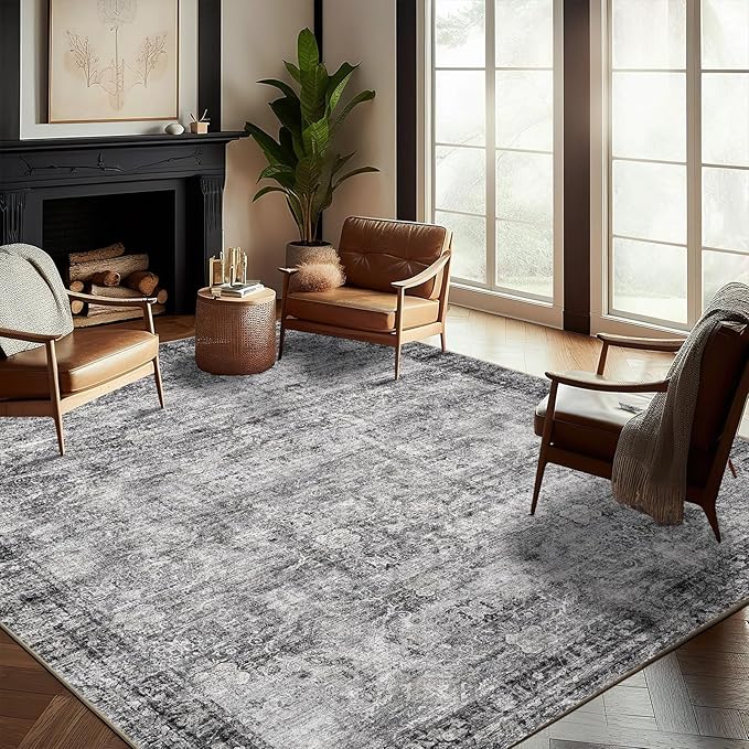 CHAMPLANT Washable Area Rug 8'x10' Retro Boho Design Non-Shedding Non-Slip Easy by CHAMPLANT
