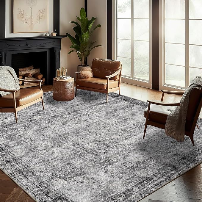 CHAMPLANT Washable Area Rug 9'x12' Retro Boho Design Non-Shedding Easy Care by CHAMPLANT