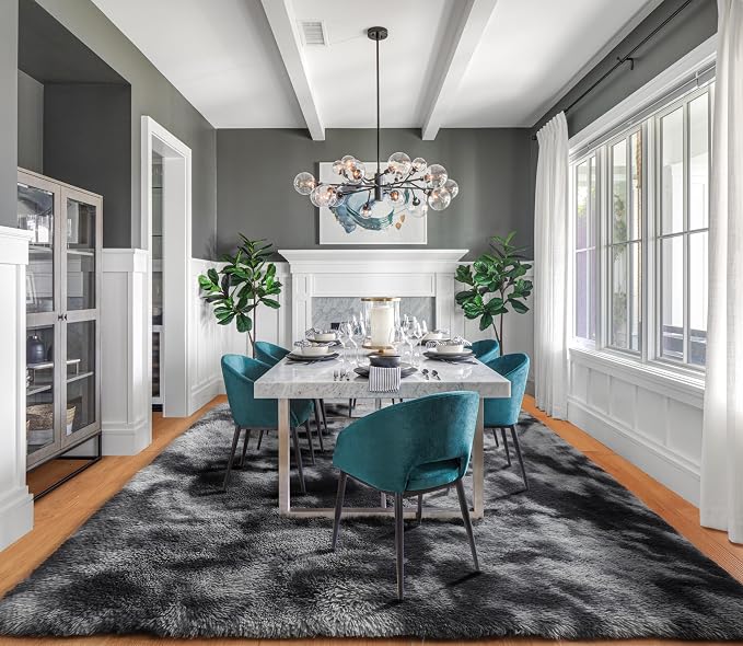 ONASAR 8x10 Area Rugs for Living Room, Tie-Dyed Dark Grey Fluffy Shag Large - Image 9