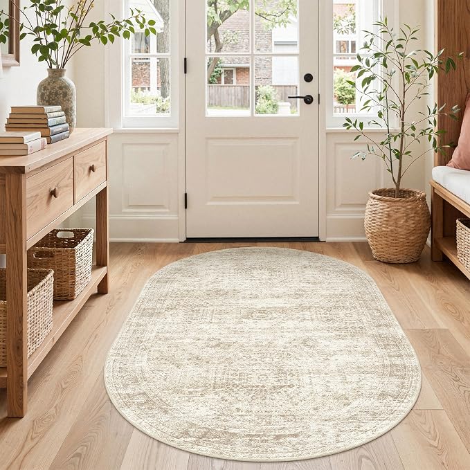 Oval Rugs 3x5 for Entryway, Washable Modern Non-Slip Area Rug for Kitchen - Image 3