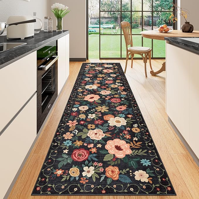 DUKINO Runner Rug for Hallway, 2.6x10 Washable Floral Long Kitchen Rug by DUKINO