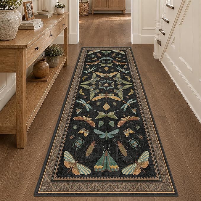 3x8 Green and Black Wide Hallway Runner Rugs - 8ft Washable Kitchen Floor Mats by HazoHaus
