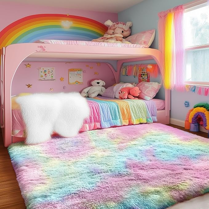 PAGISOFE Fluffy Vibrant Rainbow Rugs - Image 5