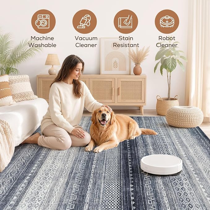 6x8 Area Rugs Living Room: Washable Boho Large Neutral Soft Rug Modern Stain - Image 3