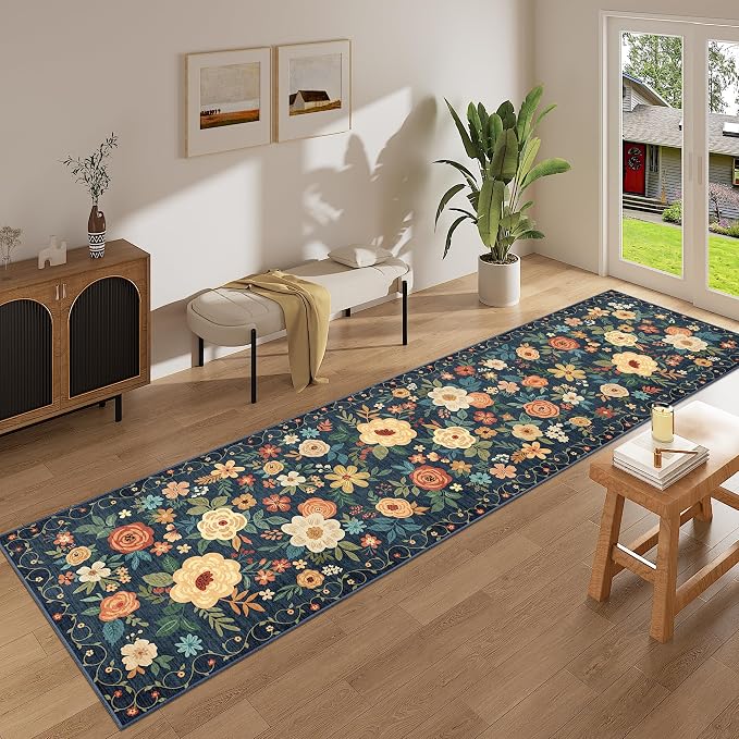 DUKINO 2.6x12 Kitchen Runner Rug, Lightweight Floral Washable Rug - Image 6