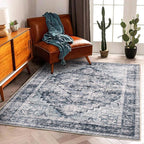 CHAMPLANT 3'x5' Dark Blue Vintage Washable Thin Area Rug Traditional Floor by CHAMPLANT