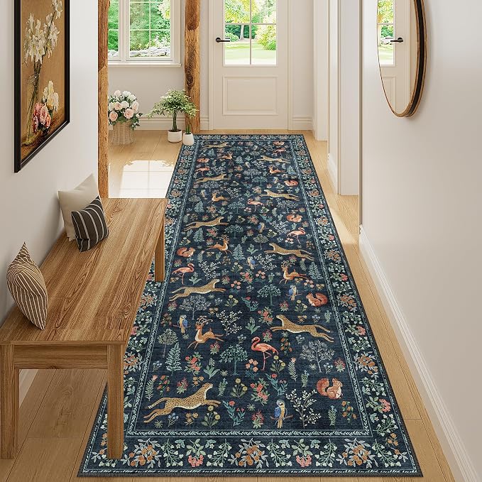 DUKINO 3x8 Washable Runner Rug, Low Pile Animal Print Non Slip Long Runner Rug by DUKINO
