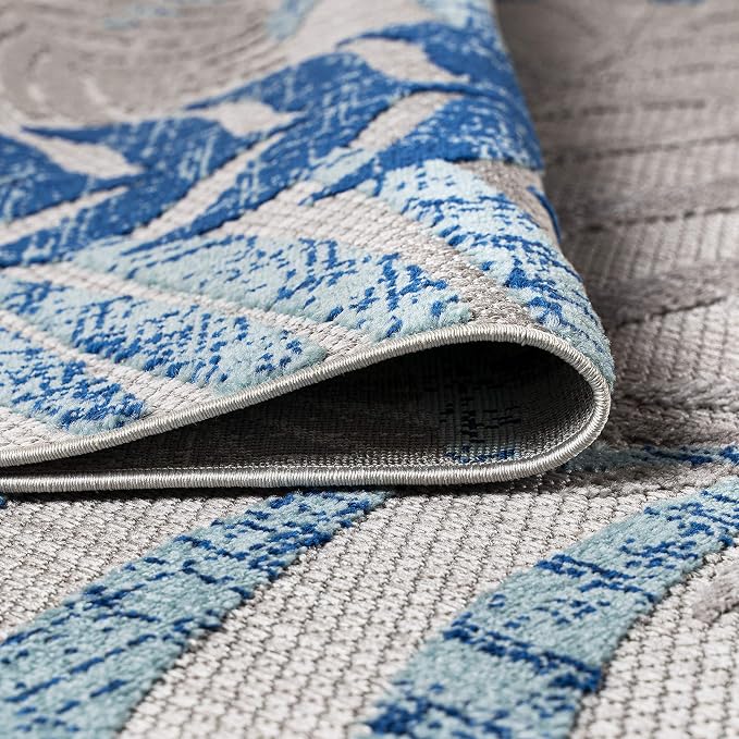 JONATHAN Y Tropics Palm Leaves Indoor Outdoor Area Rug 5X8 Gray/Blue, Boho - Image 9