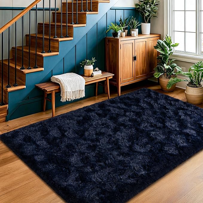 Navy Blue Rug for Living Room, 4x6 Fluffy Area Rugs for Bedroom, Soft Carpet - Image 4