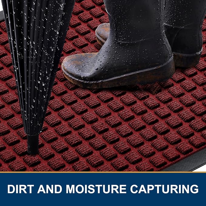 Smiry Front Door Mat Outside Entrance, Heavy Duty Natural Rubber Doormat - Image 2