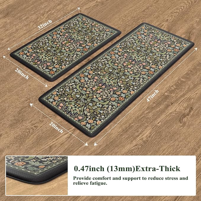 Collive Kitchen Floor Mat Cushioned Anti Fatigue, Boho Floral Desk Mats Non - Image 2