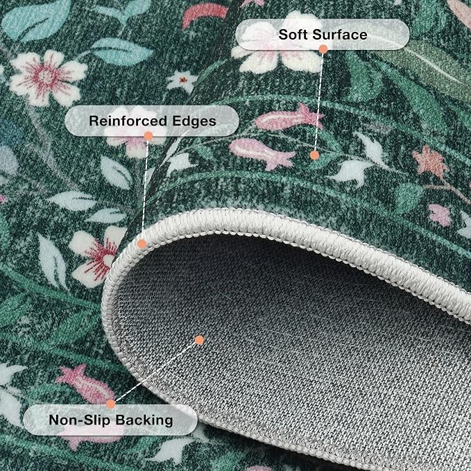 Runner Rug Washable Runners Kitchen Rugs Non Slip Neutral Floral Carpet Low Pile - Image 5